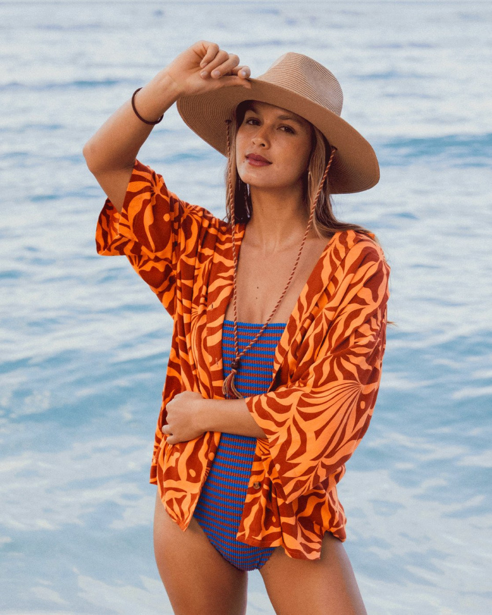 BILLABONG BEACH SIDE PRNTD SS WVN ORANGE SQUEEZE